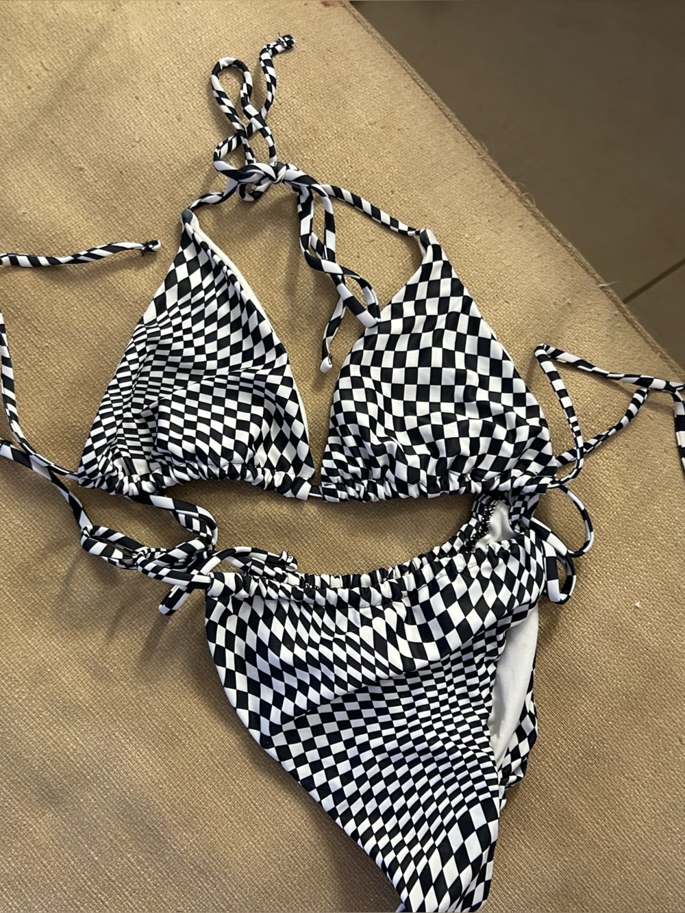 SHEIN Black & White Checkerboard Triangle Bikini